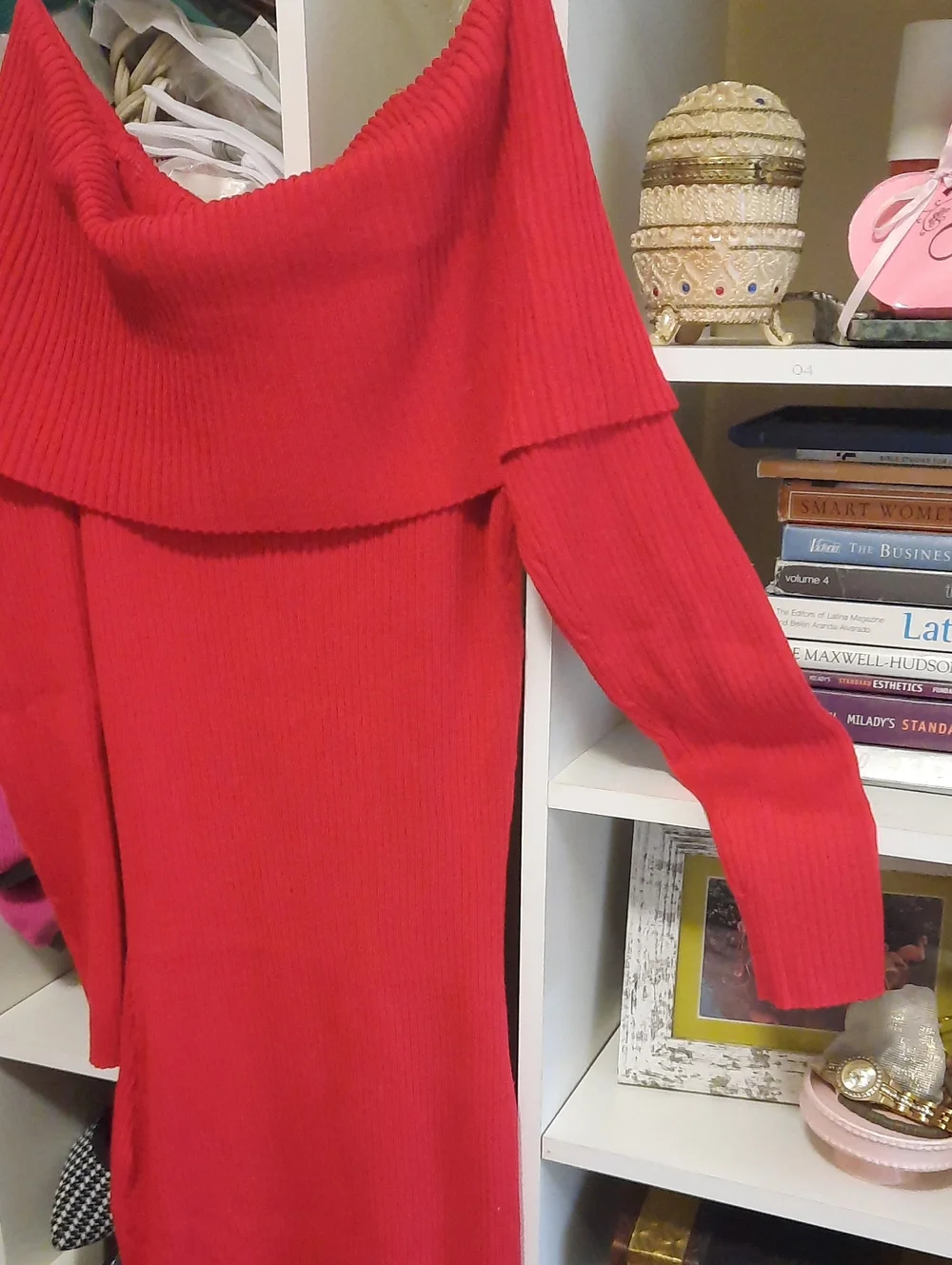 Red Off-Shoulder Ribbed Sweater Dress - Women